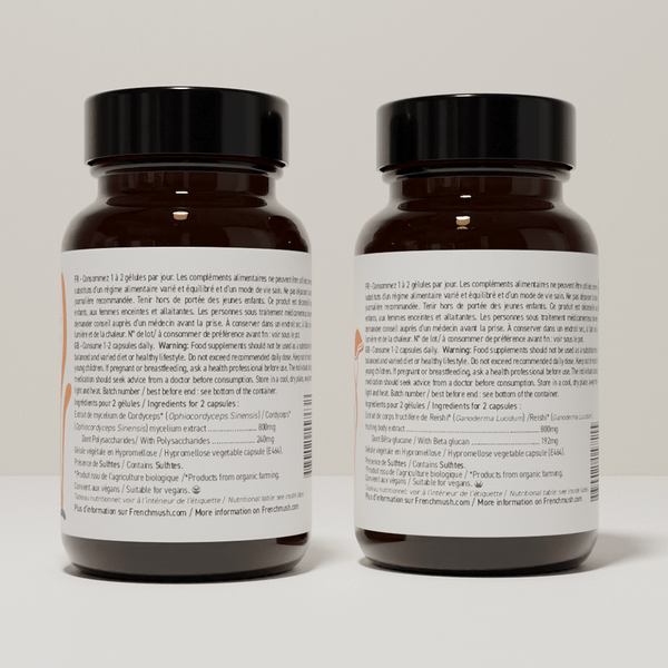 French Mush compléments alimentaires à base d'extraits de champignons médicinaux biologiques fabriqués en France Le Pack Marathon Bio - gélules -