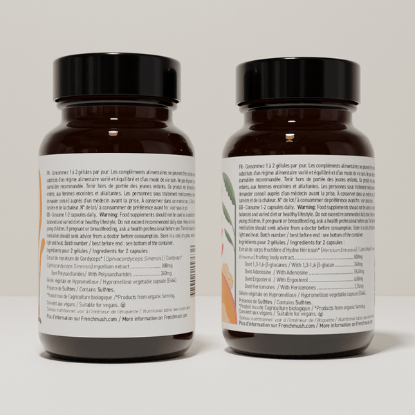 French Mush compléments alimentaires à base d'extraits de champignons médicinaux biologiques fabriqués en France Le Pack Mental et Énergie Gélules Bio - gélules -