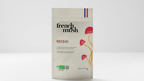 French Mush compléments alimentaires à base d'extraits de champignons médicinaux biologiques fabriqués en France Le Reishi Bio - poudre - 90 g