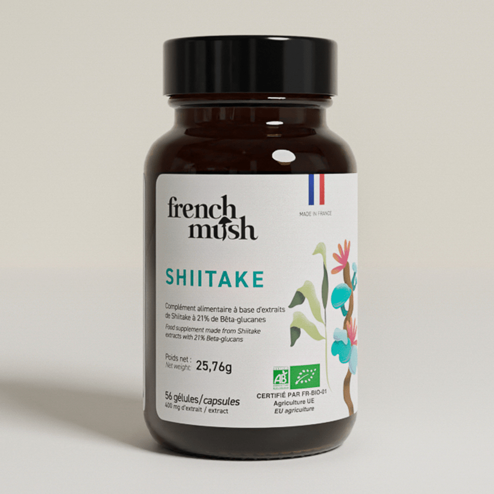 French Mush compléments alimentaires à base d'extraits de champignons médicinaux biologiques fabriqués en France Le Shiitaké Bio - gélules -