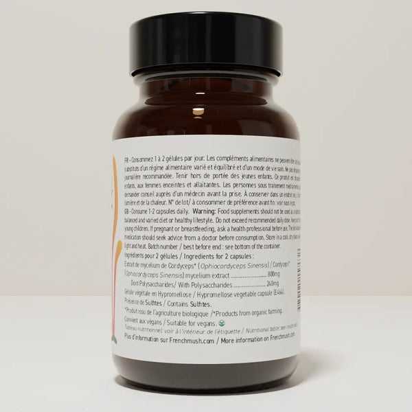 French Mush compléments alimentaires à base d'extraits de champignons médicinaux biologiques fabriqués en France Maximisez Votre Performance Sportive avec le Cordyceps Bio - gélules -
