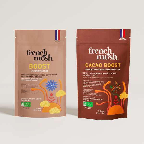French Mush compléments alimentaires à base d'extraits de champignons médicinaux biologiques fabriqués en France Pack Boost Chicorée & Cacao - boisson -