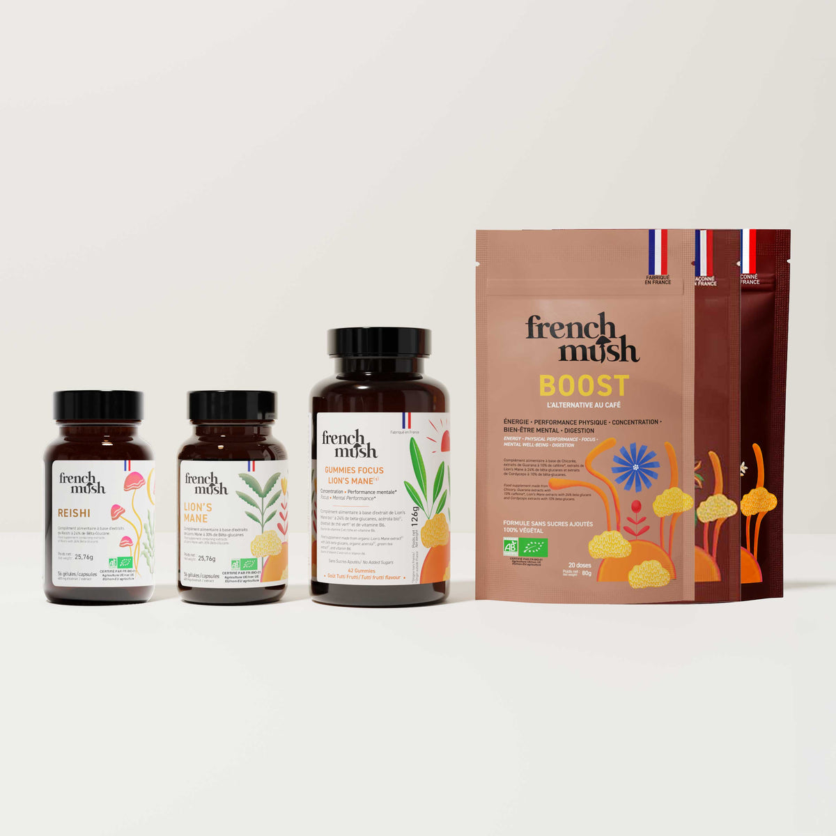 French Mush compléments alimentaires à base d'extraits de champignons médicinaux biologiques fabriqués en France Le Pack Rentrée - gélules -