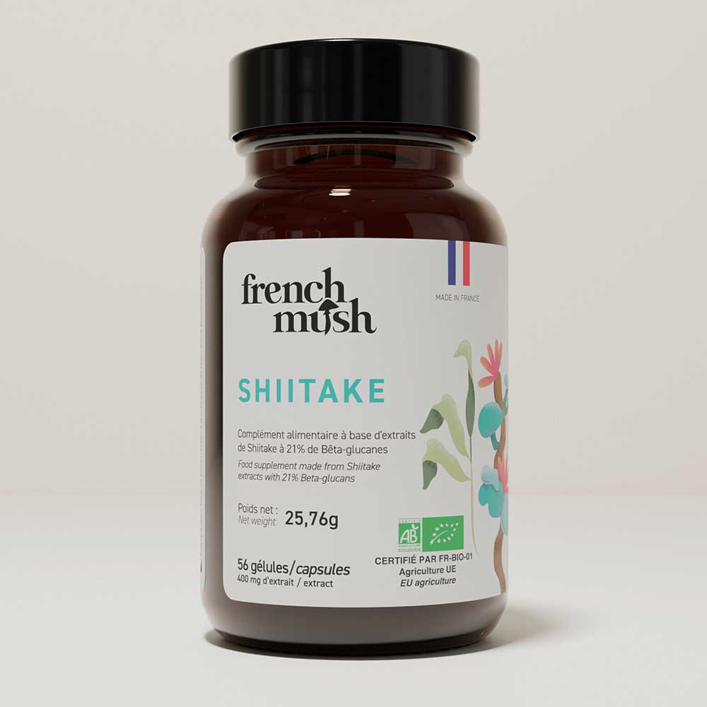 French Mush compléments alimentaires à base d'extraits de champignons médicinaux biologiques fabriqués en France Le Shiitaké Bio - gélules -